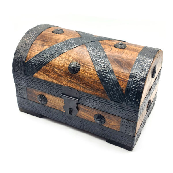 Schatztruhe aus Holz mit Metall Beschlägen - M – Bild 2