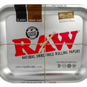RAW Dreh-Tablett – Rolling Tray groß, “RAW STEEL METALLIC”